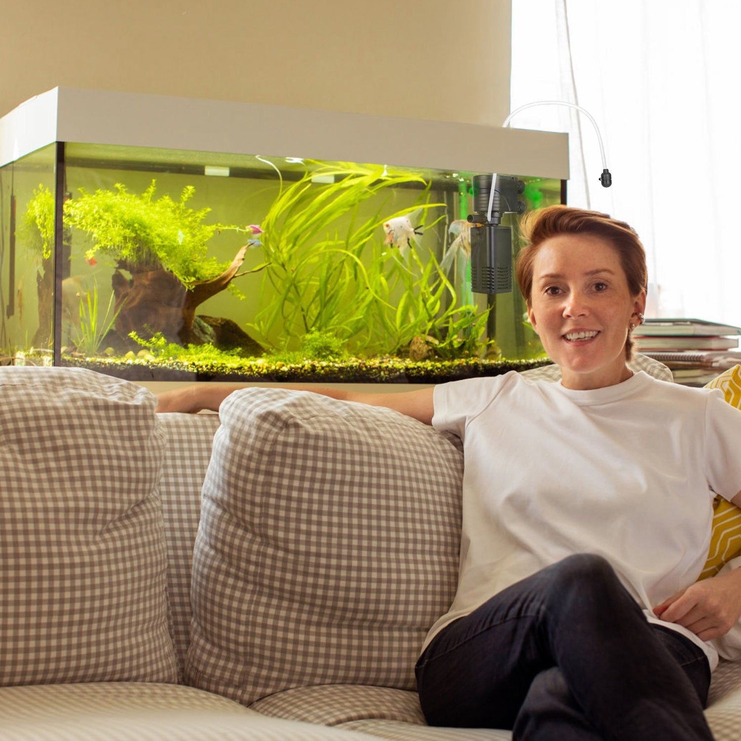 4 in 1 Submersible Aquarium Filter for 60 to 160Gallon Fish Tank Powerful Internal Fish Tank Filter with Biochemical Cotton Filter For Saltwater Fresh