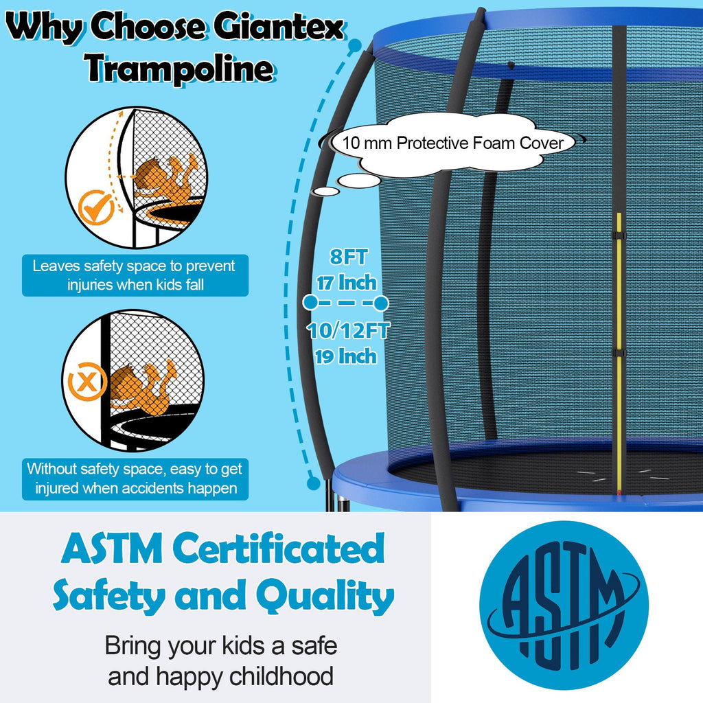 10 Feet ASTM Approved Recreational Trampoline with Ladder-Blue