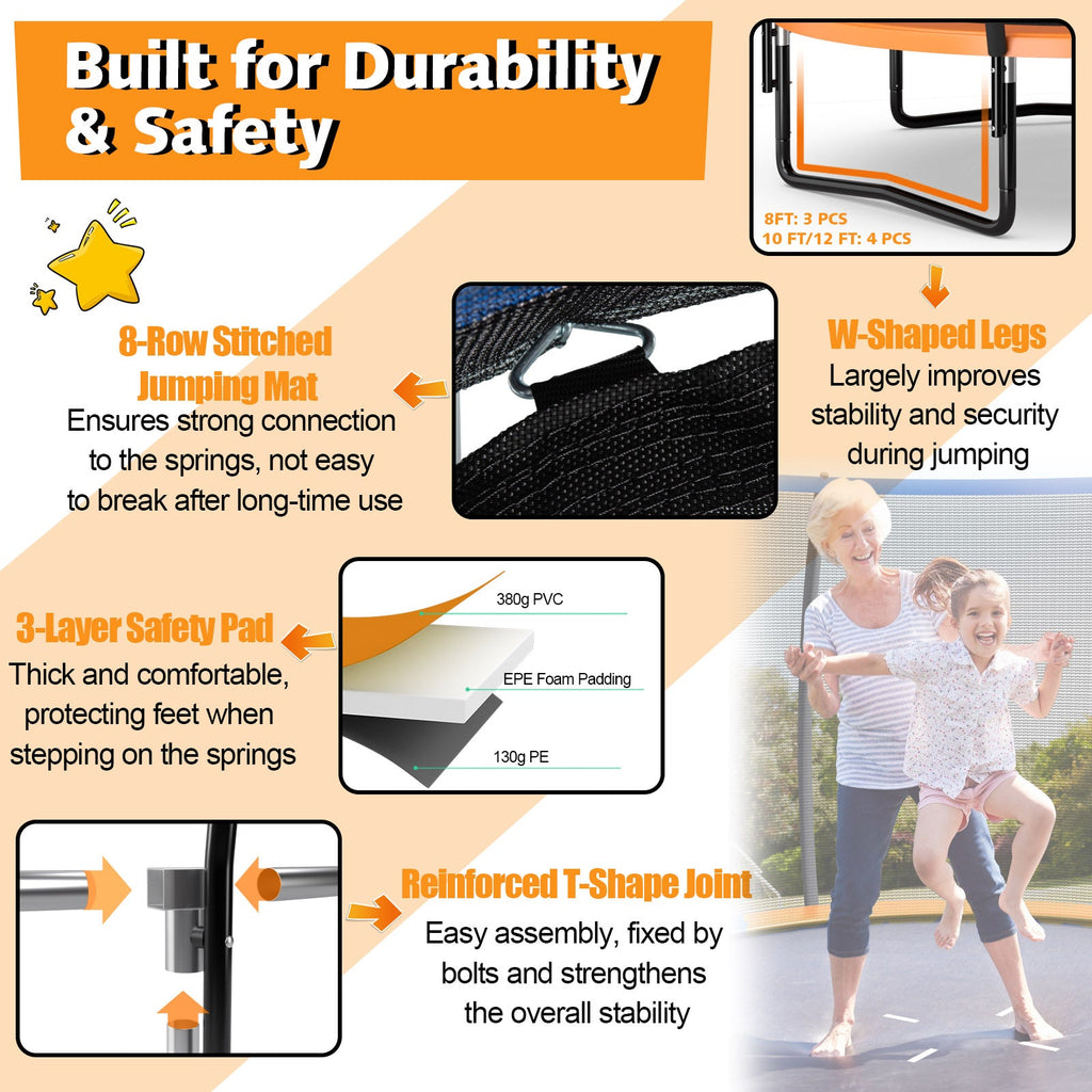 10 Feet ASTM Approved Recreational Trampoline with Ladder-Orange