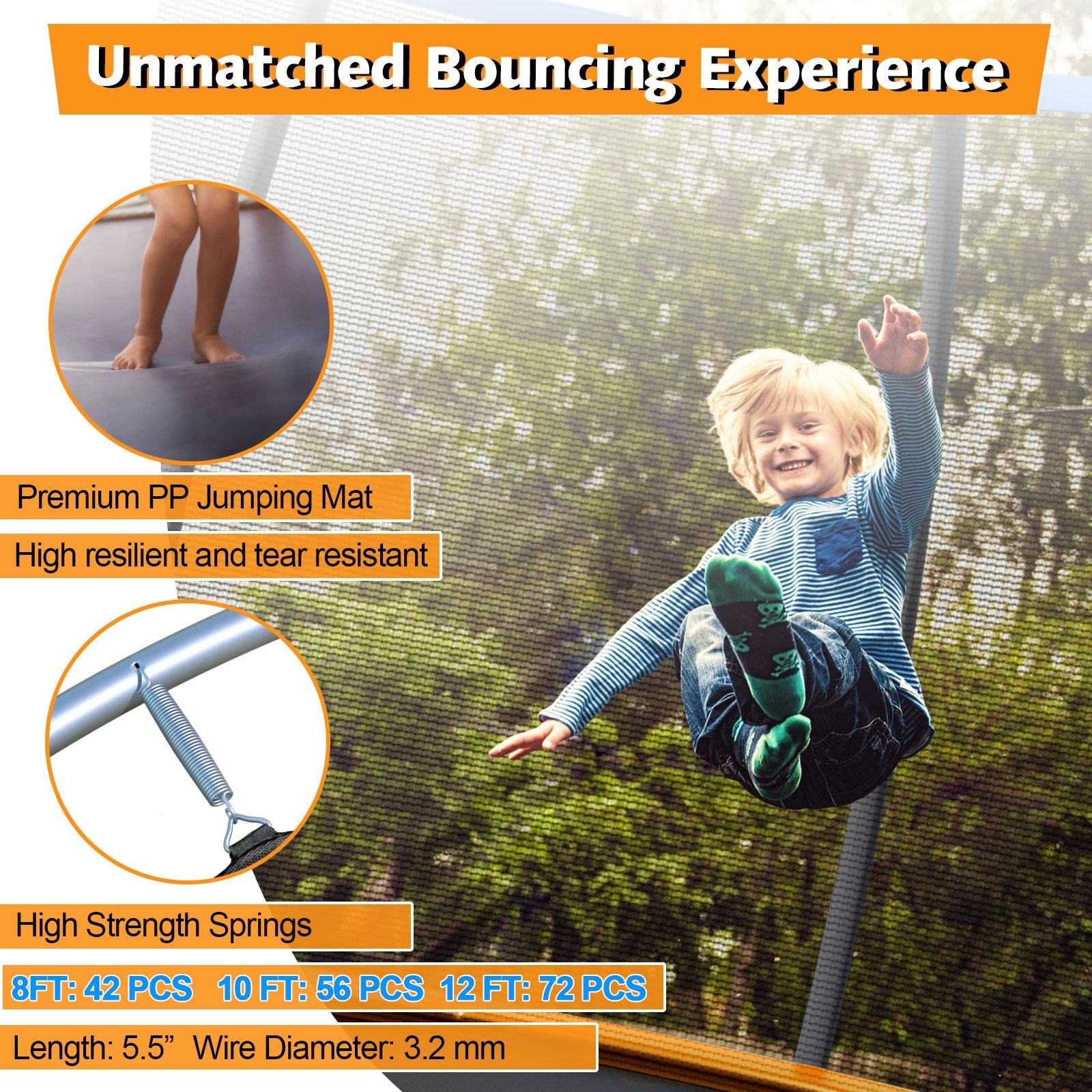 10 Feet ASTM Approved Recreational Trampoline with Ladder-Orange