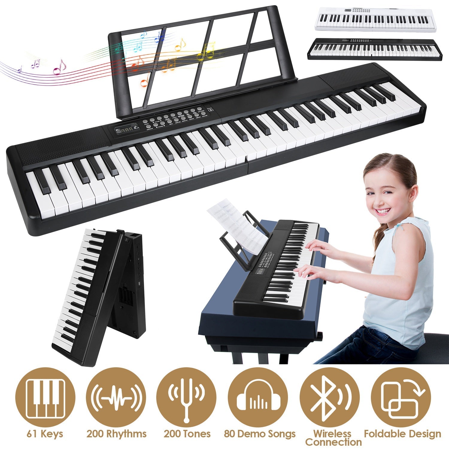 GBruno 61Keys Foldable Electronic Piano Keyboard