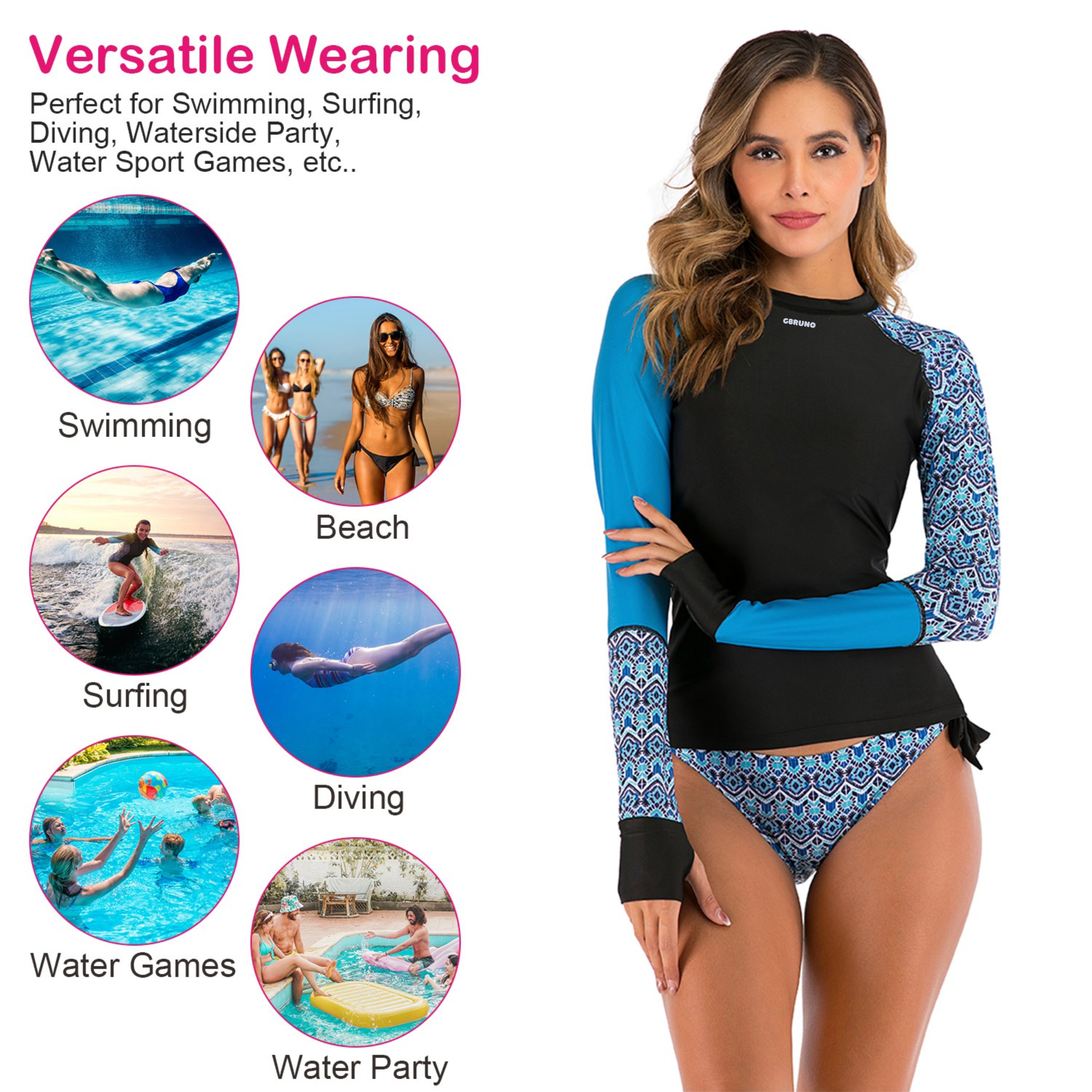 GBruno Women 2 Piece Long Sleeve Swimsuit