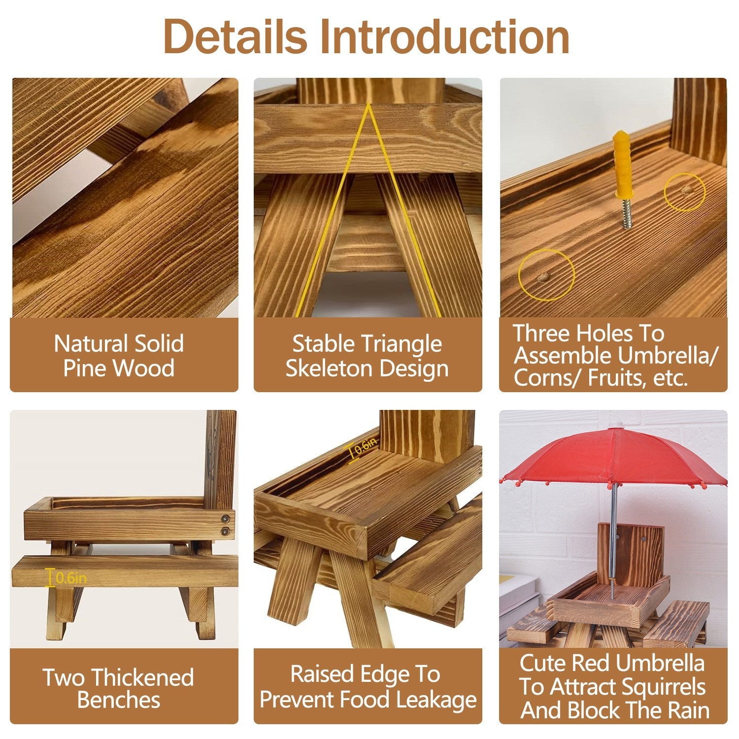 GBruno Squirrel Feeder Wooden Squirrel Picnic Table