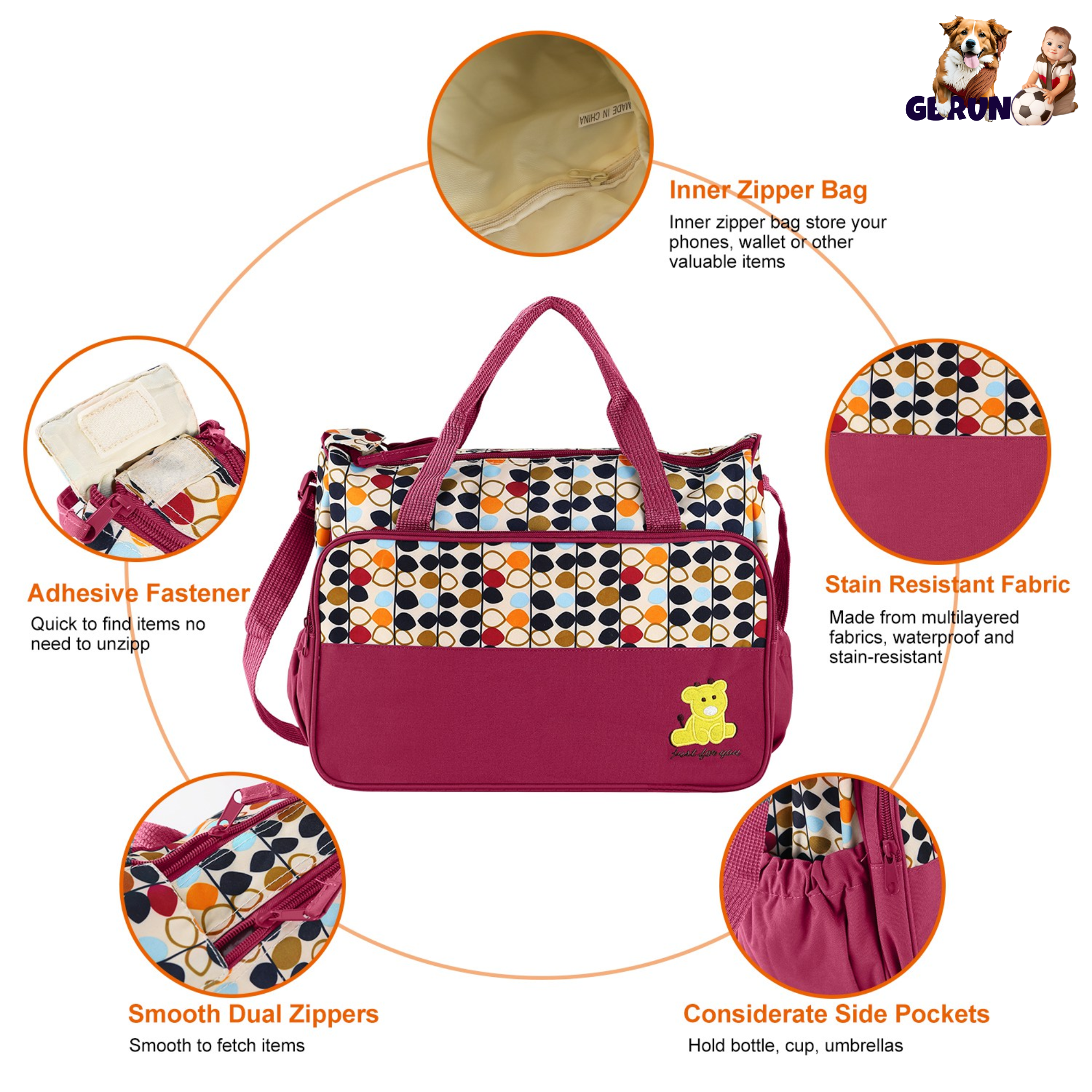 GBruno 5PCS Baby Nappy Diaper Bags