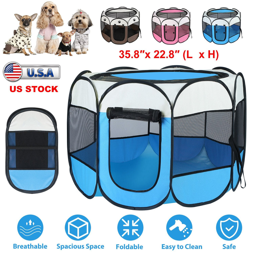 Portable Foldable Pet Tent Exercise Pen Kennel Removable Zipper Top and Bottom Water Resistant Indoor Outdoor Use For Dogs Cats Other Pets