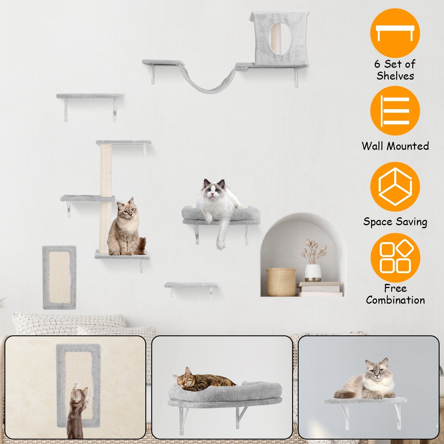 GBruno 6 Set of Cat Wall Shelves