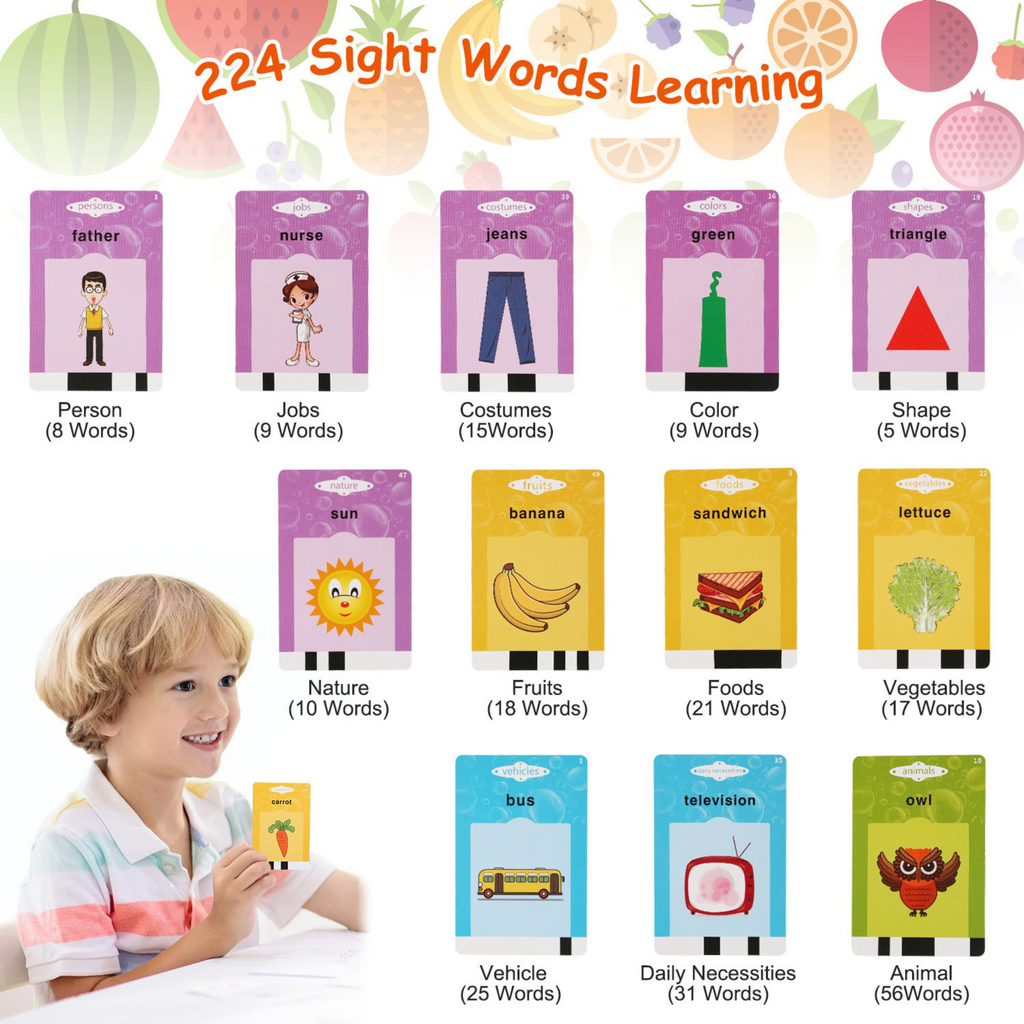 GBruno 224 Words Kid Flash Talking Cards