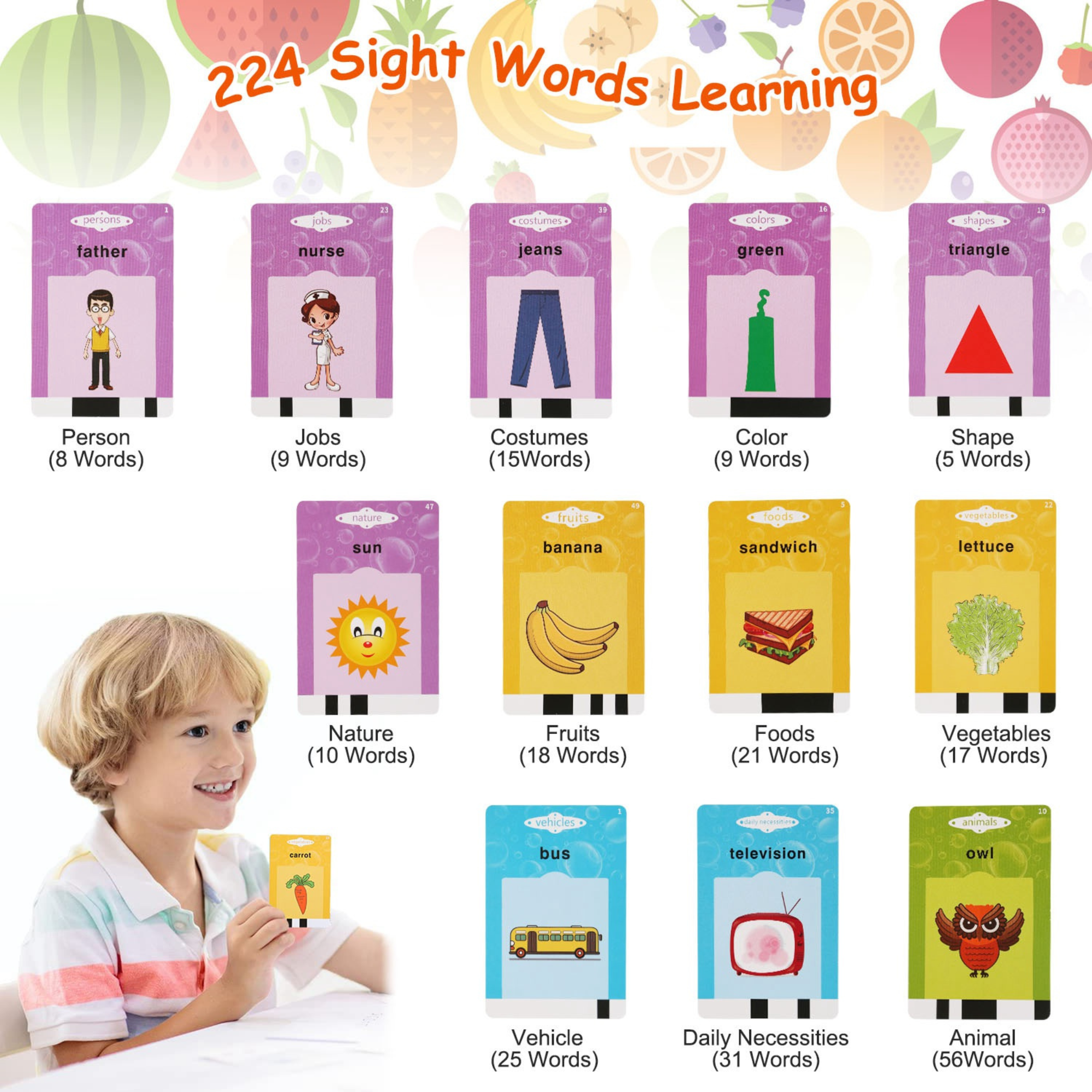 GBruno 224 Words Kid Flash Talking Cards