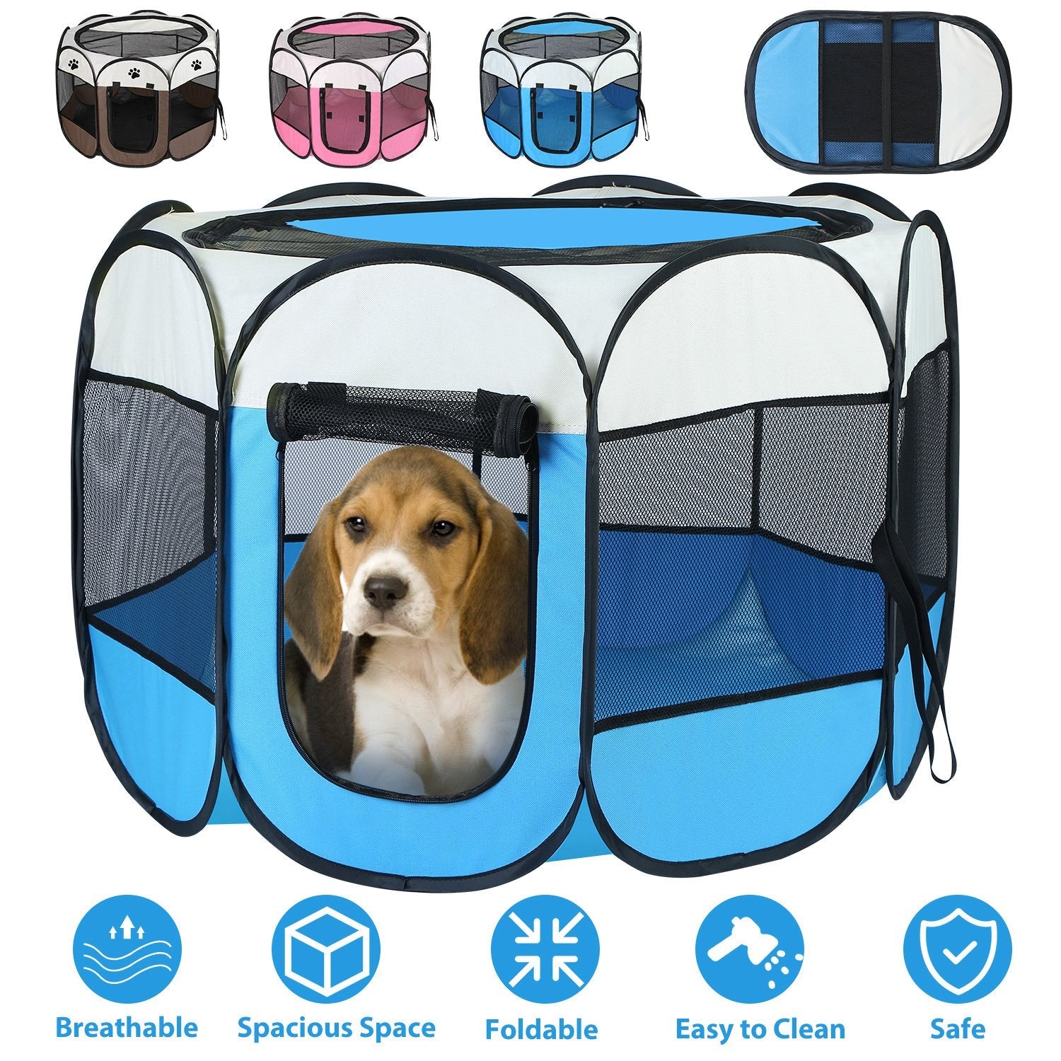 Portable Foldable Pet Tent Exercise Pen Kennel Removable Zipper Top and Bottom Water Resistant Indoor Outdoor Use For Dogs Cats Other Pets