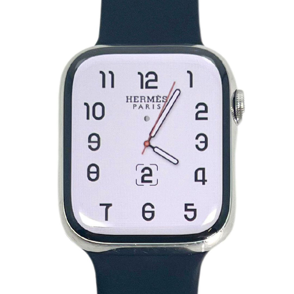 Hermes Apple Watch Series 7 GPS/ Cellular 45 mm - Stainless Steel - Black Silicone Watch Band