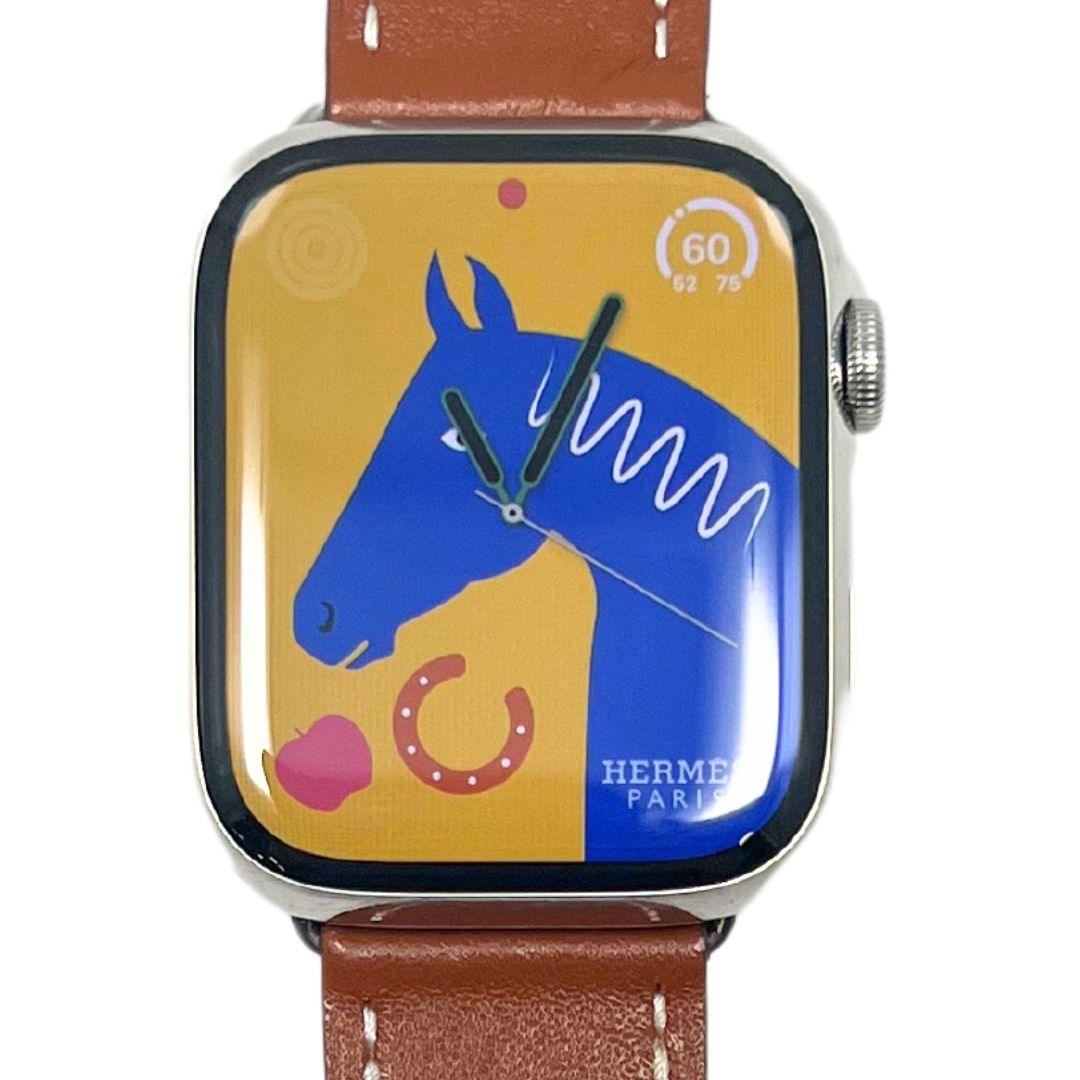 Hermes Apple Watch Series 7 GPS/ Cellular 45 mm - Stainless Steel - Brown Faux Leather Watch Band