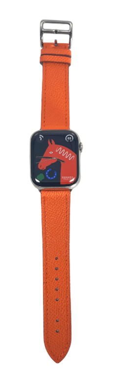 Hermes Apple Watch Series 7 GPS/ Cellular 45 mm - Stainless Steel Case - Orange Faux Leather Watch Band