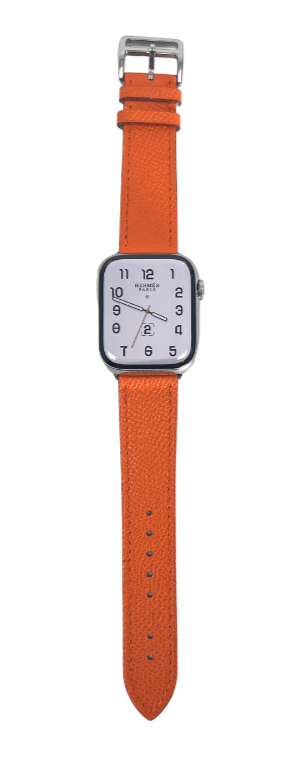 Hermes Apple Watch Series 7 GPS/ Cellular 45 mm - Stainless Steel Case - Orange Faux Leather Watch Band