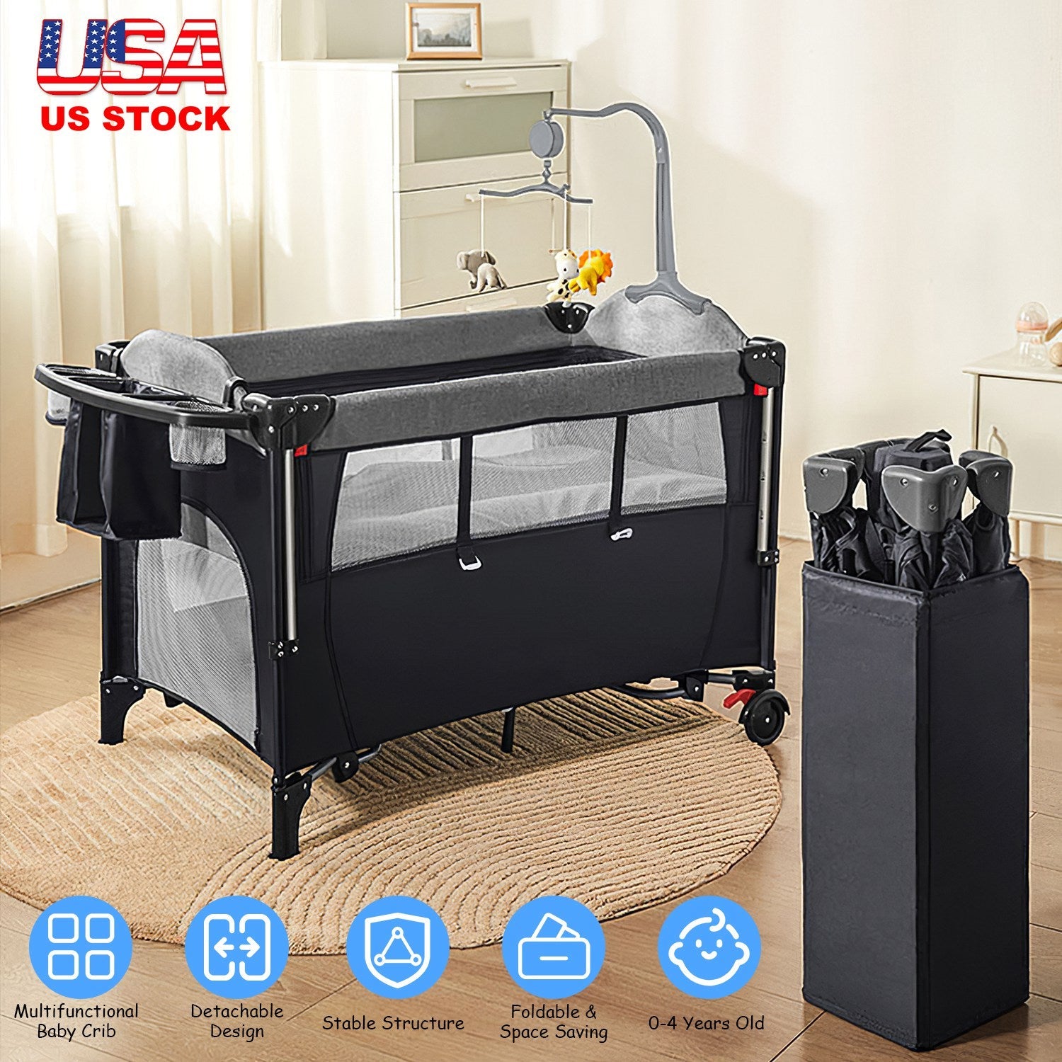 GBruno 6 In 1 Foldable Baby Crib