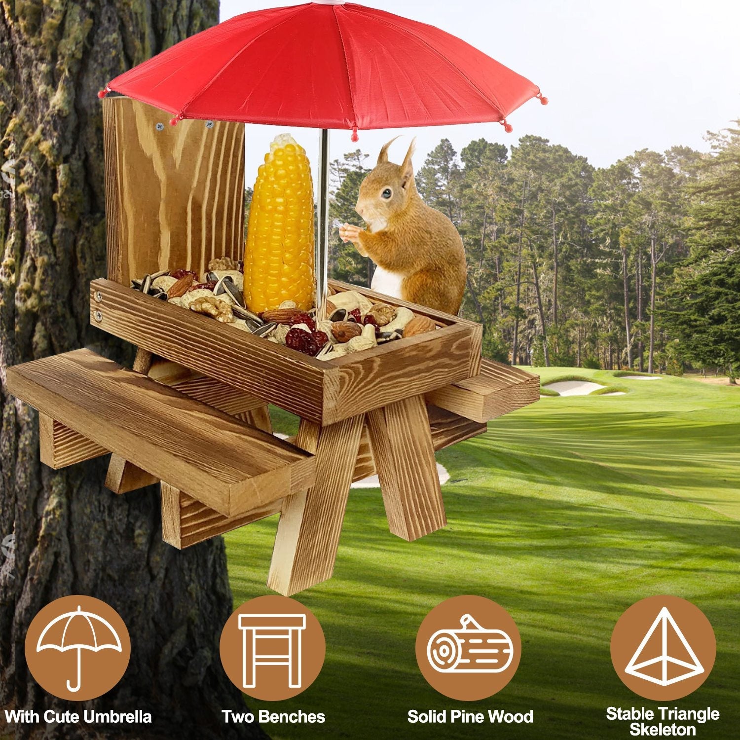 GBruno Squirrel Feeder Wooden Squirrel Picnic Table
