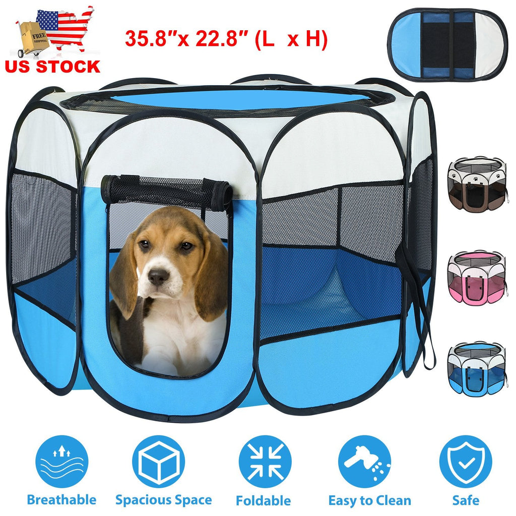 Portable Foldable Pet Tent Exercise Pen Kennel Removable Zipper Top and Bottom Water Resistant Indoor Outdoor Use For Dogs Cats Other Pets
