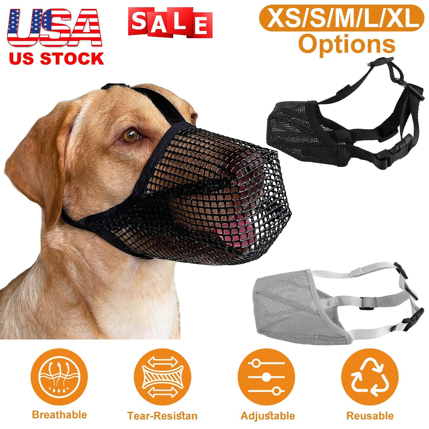 Pet Muzzle Mask Soft Mesh Muzzle Adjustable Dog Mouth Cover with Breathable Mesh Adjustable Neck Forehead Strap for Anti Biting Barking Chewing