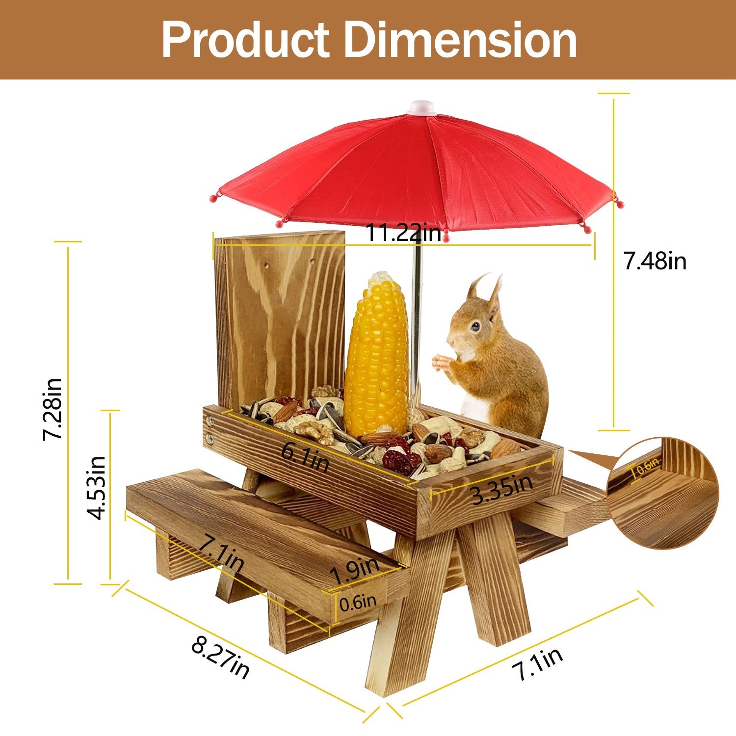 GBruno Squirrel Feeder Wooden Squirrel Picnic Table