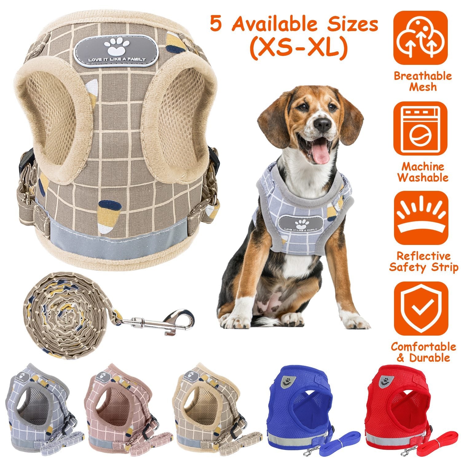 Pet Mesh Harness Dog Leash Set Reflective Chest Strap Adjustable Puppy Vest For Puppies Breeds Dogs Cats Walking Outdoor