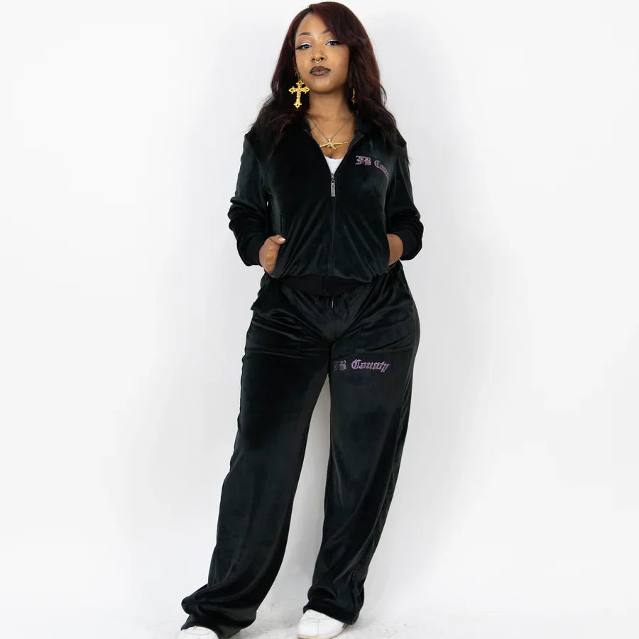 FB County Rhinestone Velour Tracksuit