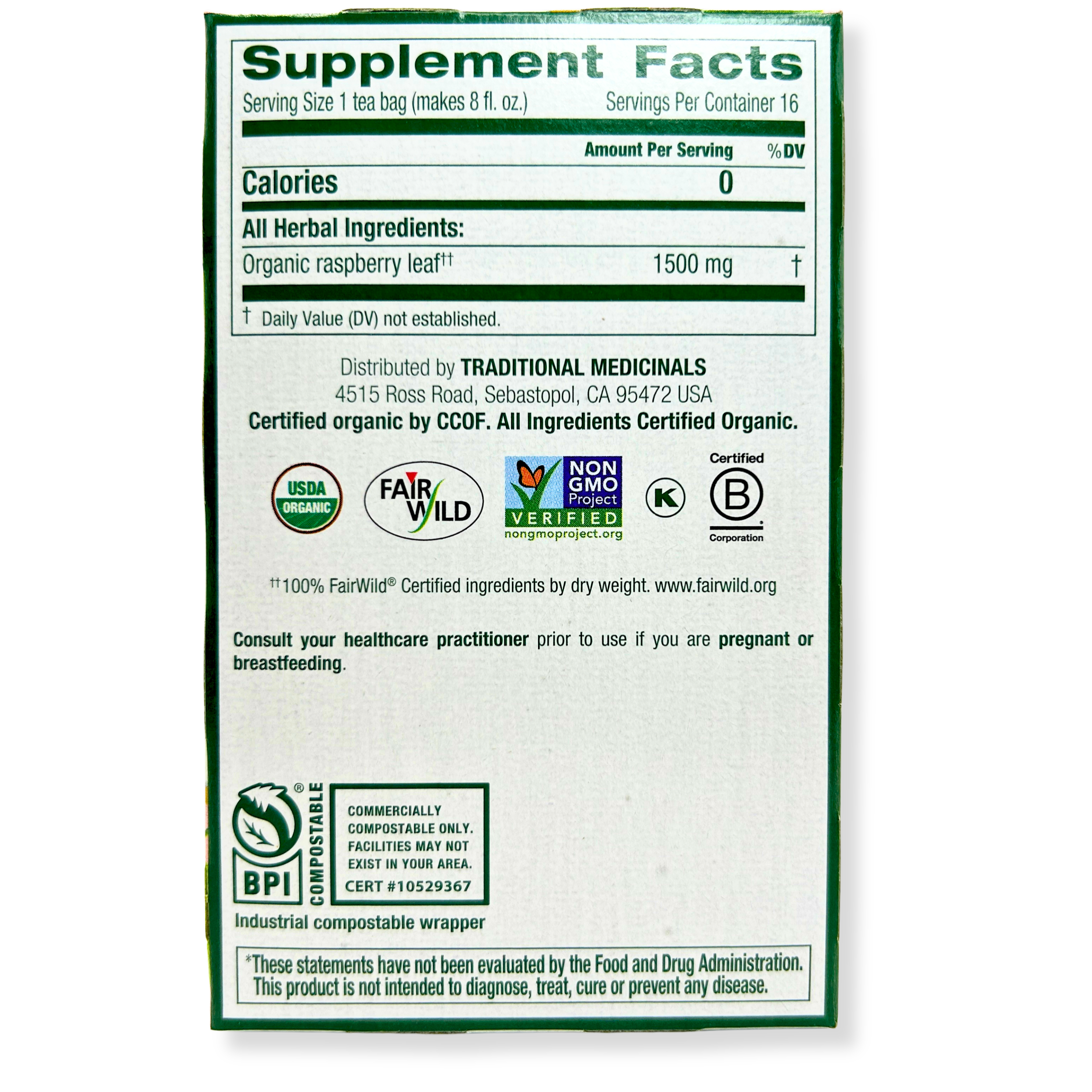 Traditional Medicinals Raspberry Leaf Tea – Women’s Wellness – 16 Bags