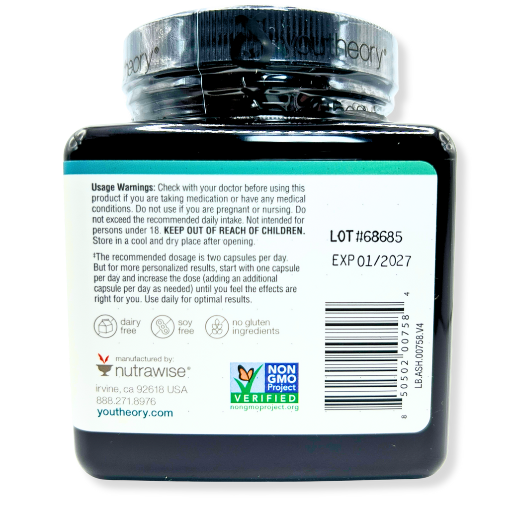 Youtheory Ashwagandha 1000mg – Stress Relief, Mood Support & Natural Energy – 60 Capsules