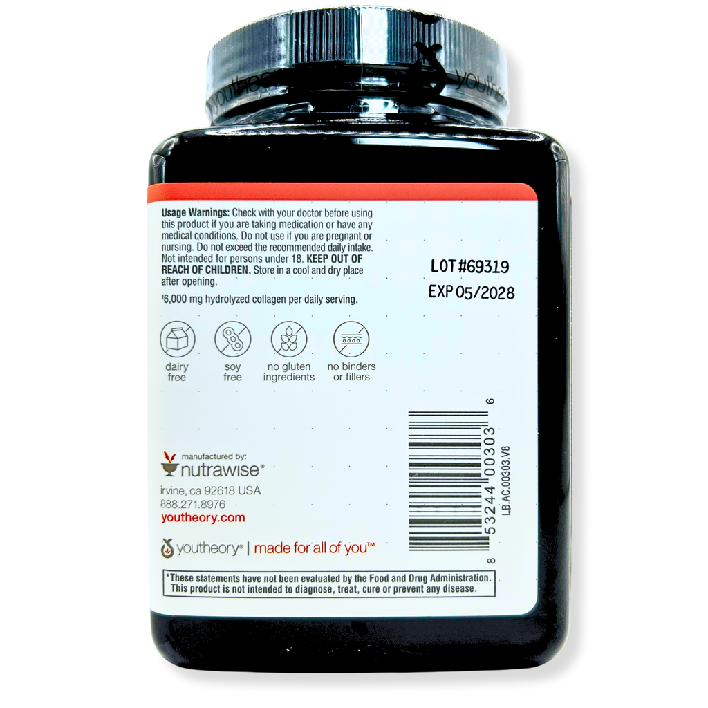 Youtheory Collagen 6000mg with Vitamin C – Hair, Skin & Nail Support – 290 Tabs